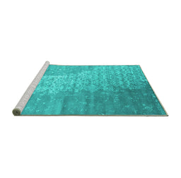Sideview of Machine Washable Abstract Turquoise Contemporary Area Rugs, wshcon1306turq