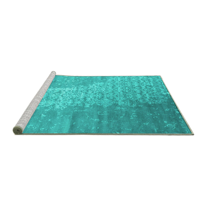 Sideview of Machine Washable Abstract Turquoise Contemporary Area Rugs, wshcon1306turq