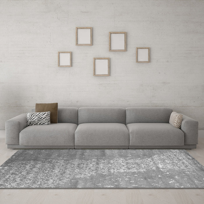 Machine Washable Abstract Gray Contemporary Rug in a Living Room,, wshcon1306gry
