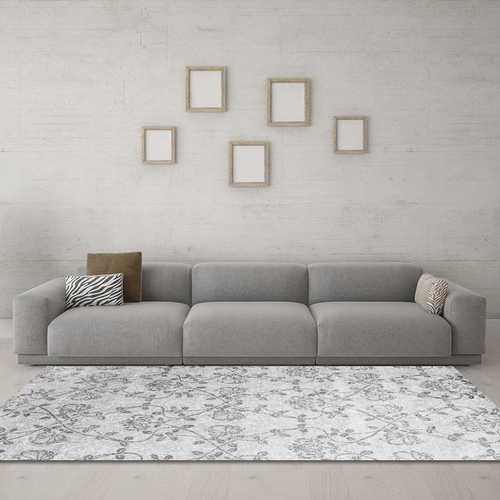 Machine Washable Abstract Gray Contemporary Rug in a Living Room,, wshcon1307gry