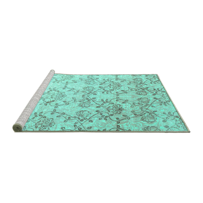 Sideview of Machine Washable Abstract Turquoise Contemporary Area Rugs, wshcon1307turq