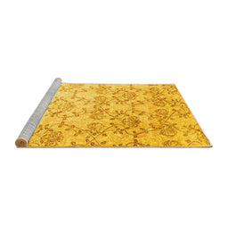 Sideview of Machine Washable Abstract Yellow Contemporary Rug, wshcon1307yw
