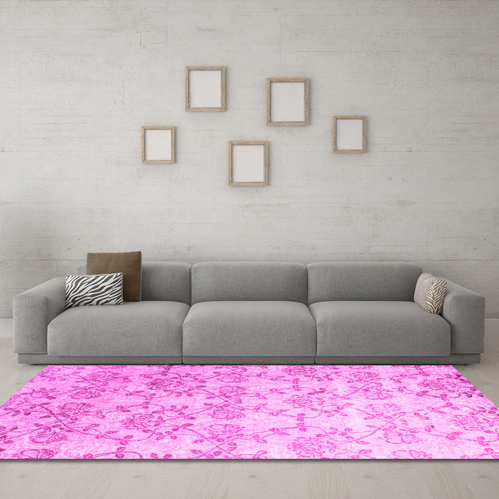 Machine Washable Abstract Pink Contemporary Rug in a Living Room, wshcon1307pnk
