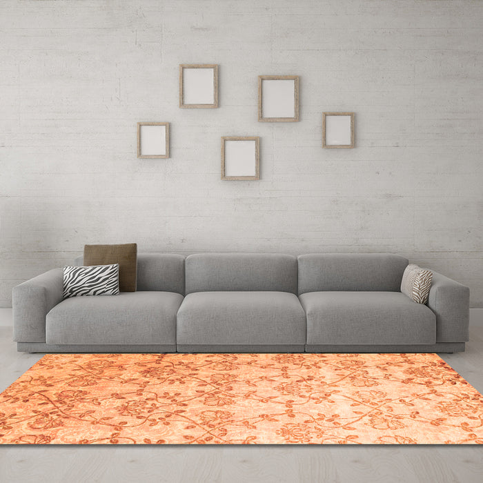 Machine Washable Abstract Orange Contemporary Area Rugs in a Living Room, wshcon1307org