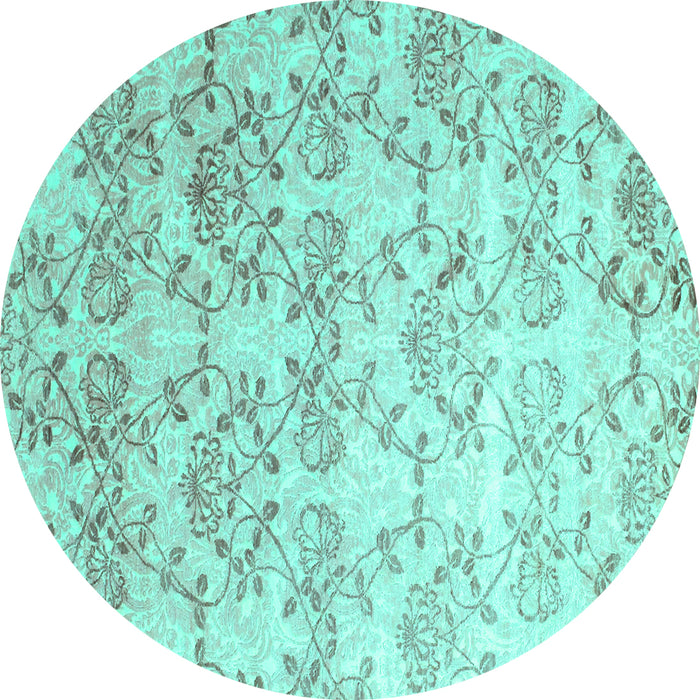 Round Machine Washable Abstract Turquoise Contemporary Area Rugs, wshcon1307turq