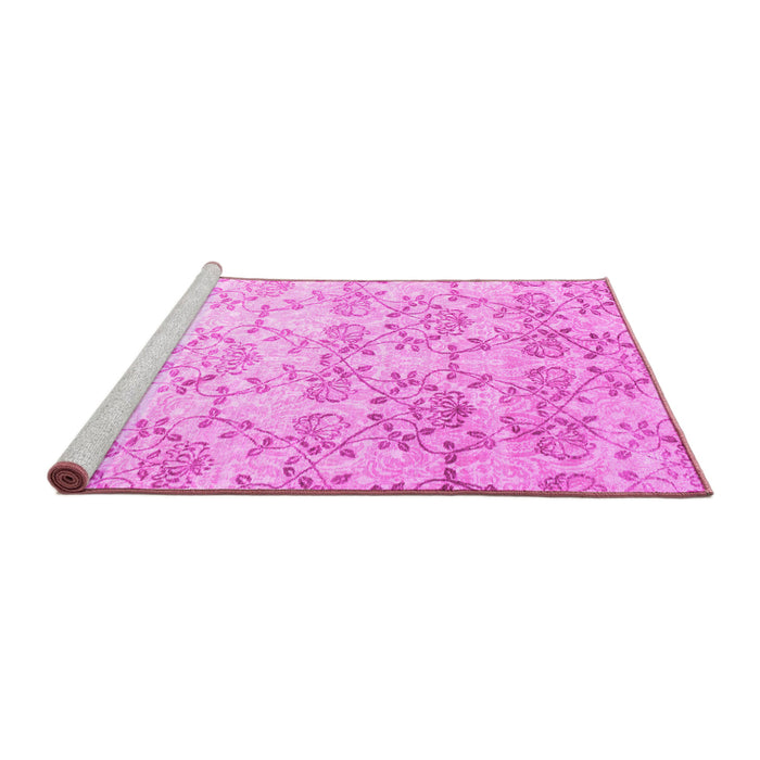 Sideview of Machine Washable Abstract Pink Contemporary Rug, wshcon1307pnk