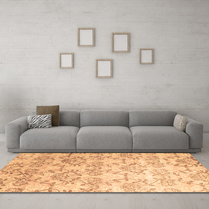 Machine Washable Abstract Brown Contemporary Rug in a Living Room,, wshcon1307brn