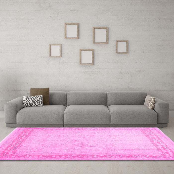 Machine Washable Abstract Pink Contemporary Rug in a Living Room, wshcon1308pnk