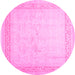 Round Machine Washable Abstract Pink Contemporary Rug, wshcon1308pnk