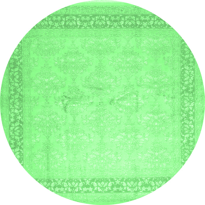 Round Machine Washable Abstract Emerald Green Contemporary Area Rugs, wshcon1308emgrn