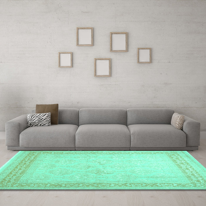 Machine Washable Abstract Turquoise Contemporary Area Rugs in a Living Room,, wshcon1308turq