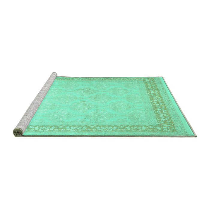 Sideview of Machine Washable Abstract Turquoise Contemporary Area Rugs, wshcon1308turq