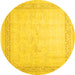 Round Machine Washable Abstract Yellow Contemporary Rug, wshcon1308yw