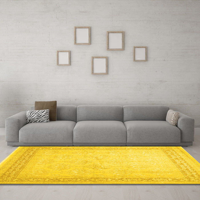 Machine Washable Abstract Yellow Contemporary Rug in a Living Room, wshcon1308yw