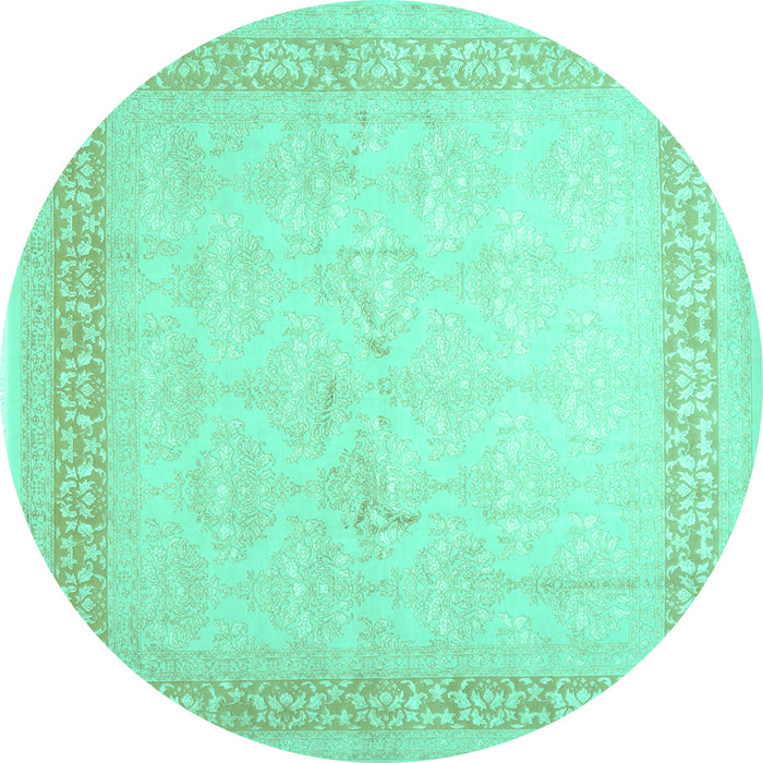 Round Machine Washable Abstract Turquoise Contemporary Area Rugs, wshcon1308turq