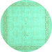 Round Machine Washable Abstract Turquoise Contemporary Area Rugs, wshcon1308turq