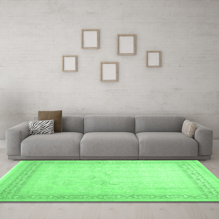 Machine Washable Abstract Emerald Green Contemporary Area Rugs in a Living Room,, wshcon1308emgrn