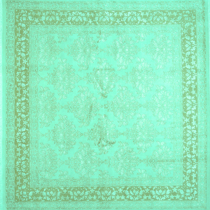 Square Machine Washable Abstract Turquoise Contemporary Area Rugs, wshcon1308turq