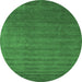 Round Machine Washable Abstract Emerald Green Contemporary Area Rugs, wshcon1309emgrn