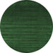 Round Machine Washable Abstract Emerald Green Contemporary Area Rugs, wshcon130emgrn