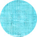 Round Abstract Light Blue Contemporary Rug, con1310lblu