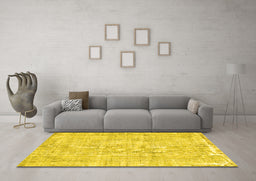 Machine Washable Abstract Yellow Contemporary Rug in a Living Room, wshcon1310yw