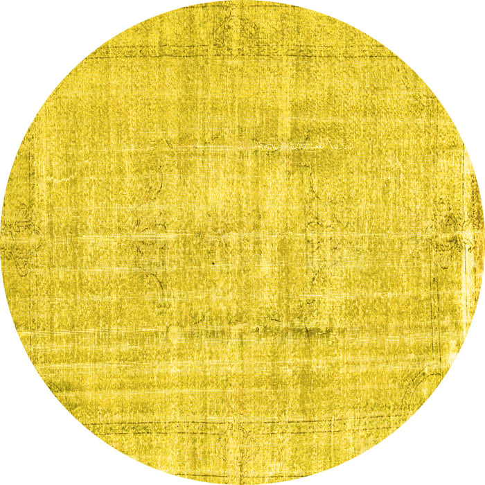 Round Abstract Yellow Contemporary Rug, con1310yw
