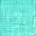 Square Machine Washable Abstract Turquoise Contemporary Area Rugs, wshcon1310turq