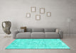 Machine Washable Abstract Turquoise Contemporary Area Rugs in a Living Room,, wshcon1310turq