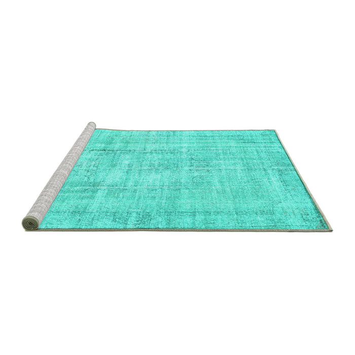 Sideview of Machine Washable Abstract Turquoise Contemporary Area Rugs, wshcon1310turq