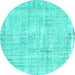 Round Machine Washable Abstract Turquoise Contemporary Area Rugs, wshcon1310turq