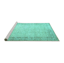 Sideview of Machine Washable Abstract Turquoise Contemporary Area Rugs, wshcon1311turq