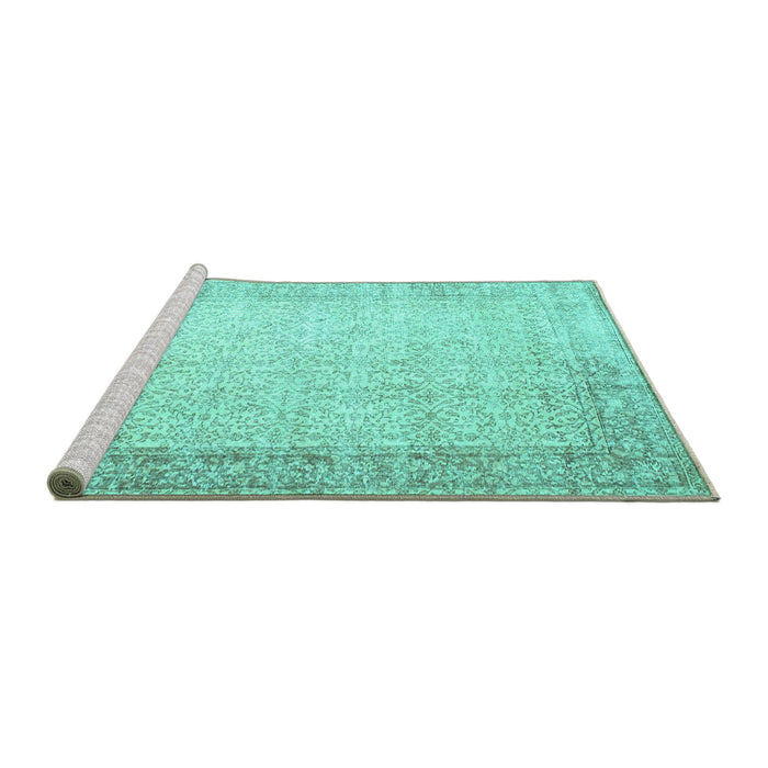 Sideview of Machine Washable Abstract Turquoise Contemporary Area Rugs, wshcon1311turq