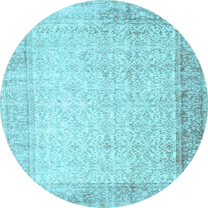 Round Abstract Light Blue Contemporary Rug, con1311lblu