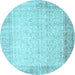 Round Abstract Light Blue Contemporary Rug, con1311lblu