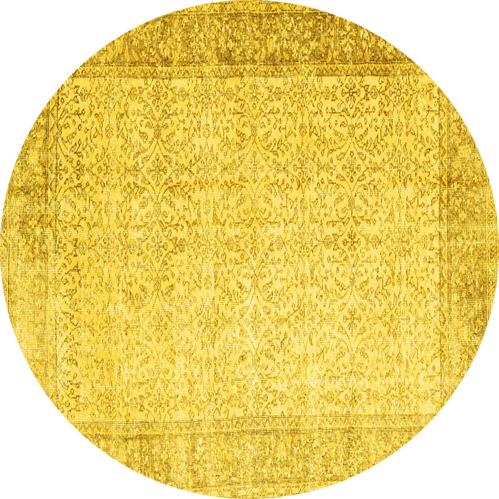 Round Machine Washable Abstract Yellow Contemporary Rug, wshcon1311yw