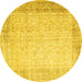 Round Machine Washable Abstract Yellow Contemporary Rug, wshcon1311yw