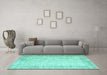 Machine Washable Abstract Turquoise Contemporary Area Rugs in a Living Room,, wshcon1311turq