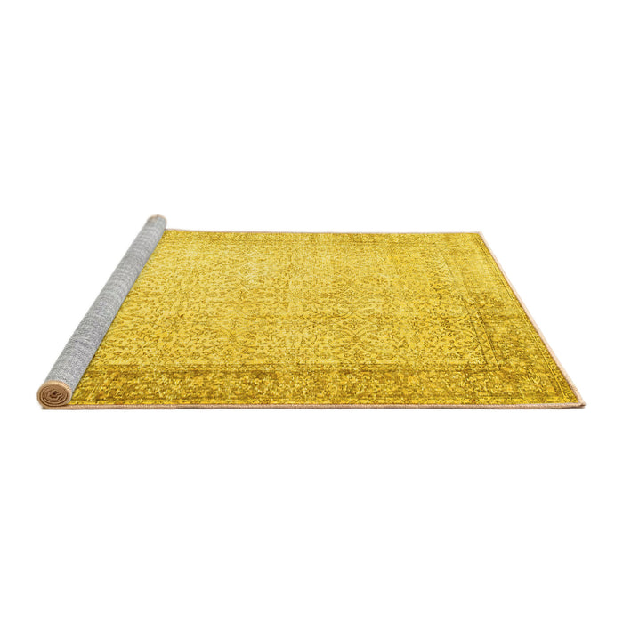 Sideview of Machine Washable Abstract Yellow Contemporary Rug, wshcon1311yw