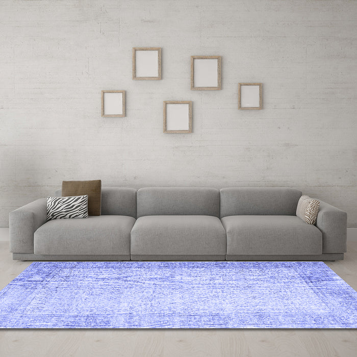 Machine Washable Abstract Blue Contemporary Rug in a Living Room, wshcon1311blu