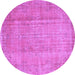 Round Machine Washable Abstract Purple Contemporary Area Rugs, wshcon1312pur