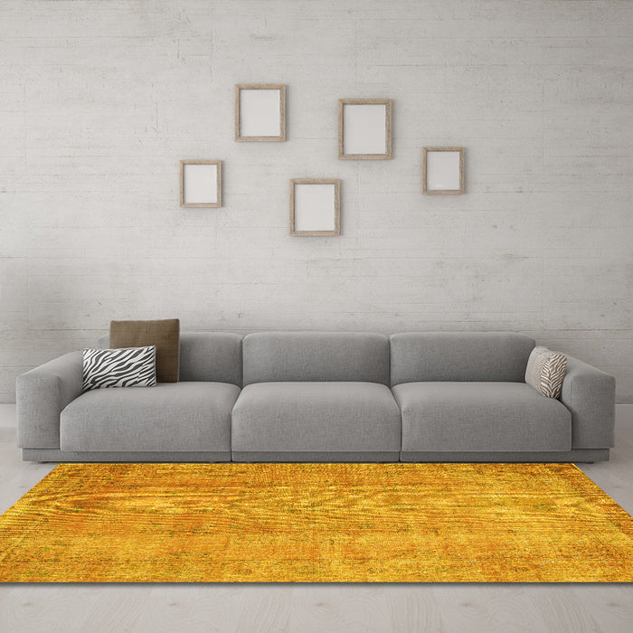 Machine Washable Abstract Yellow Contemporary Rug in a Living Room, wshcon1312yw