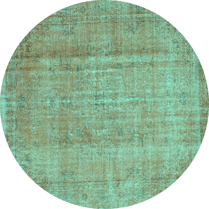Round Machine Washable Abstract Turquoise Contemporary Area Rugs, wshcon1312turq