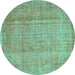 Round Machine Washable Abstract Turquoise Contemporary Area Rugs, wshcon1312turq