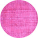 Round Machine Washable Abstract Pink Contemporary Rug, wshcon1312pnk