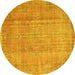 Round Abstract Yellow Contemporary Rug, con1312yw