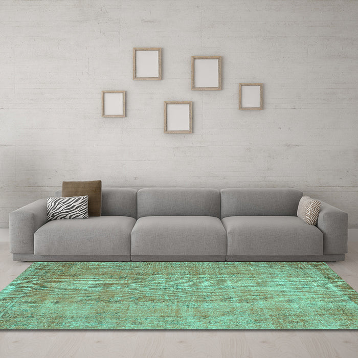 Machine Washable Abstract Turquoise Contemporary Area Rugs in a Living Room,, wshcon1312turq