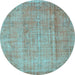 Round Abstract Light Blue Contemporary Rug, con1312lblu