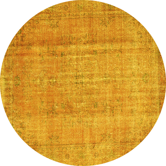 Round Machine Washable Abstract Yellow Contemporary Rug, wshcon1312yw