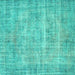 Square Machine Washable Abstract Turquoise Contemporary Area Rugs, wshcon1313turq